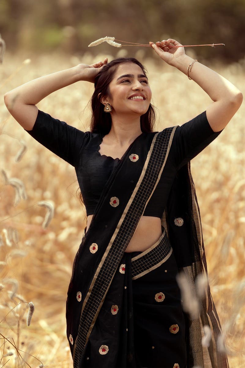 Navya  Black Chanderi Silk Cotton Saree