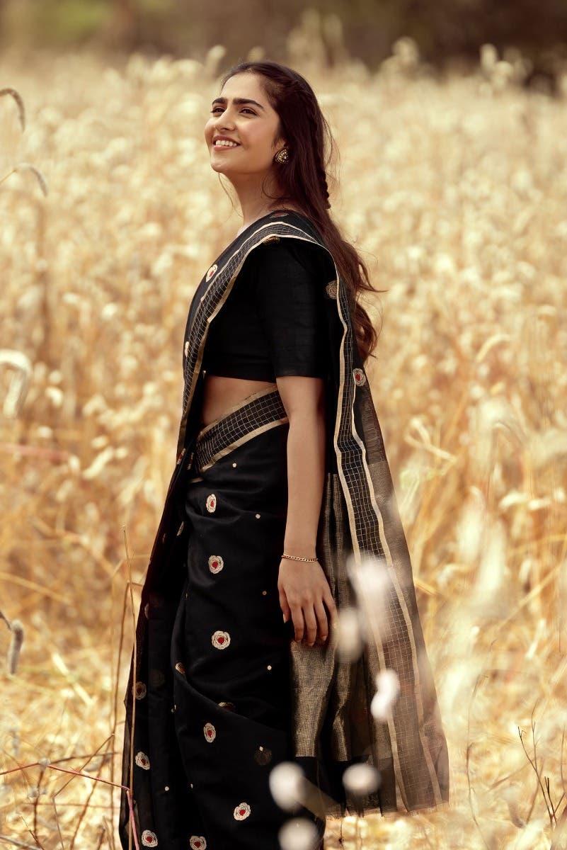 Navya  Black Chanderi Silk Cotton Saree