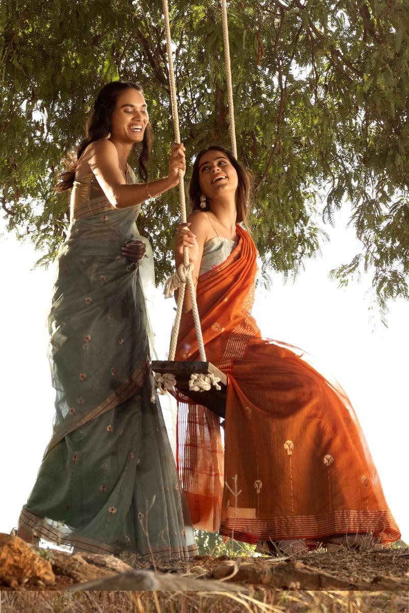 Navya  Saffron Chanderi Silk Cotton Saree