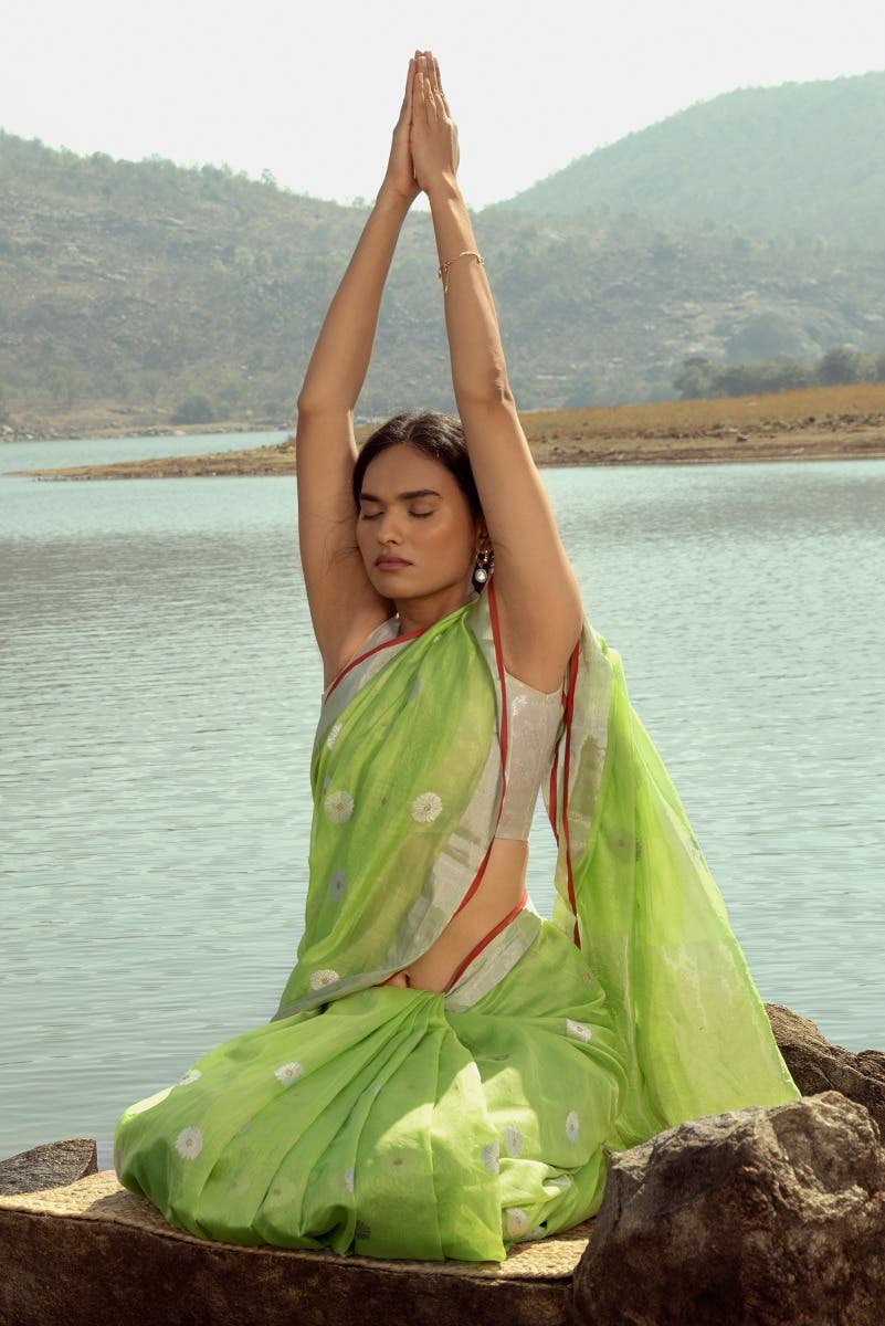 Navya  Green Chanderi Silk Cotton Saree