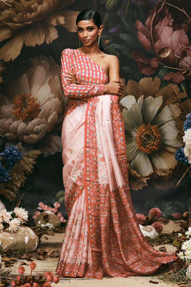 Taram - Cream Floral design saree from Chintz Collection, Designed by Nalli