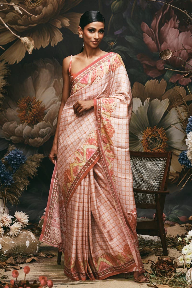 Tila - Cream Floral design saree from Chintz Collection, Designed by Nalli