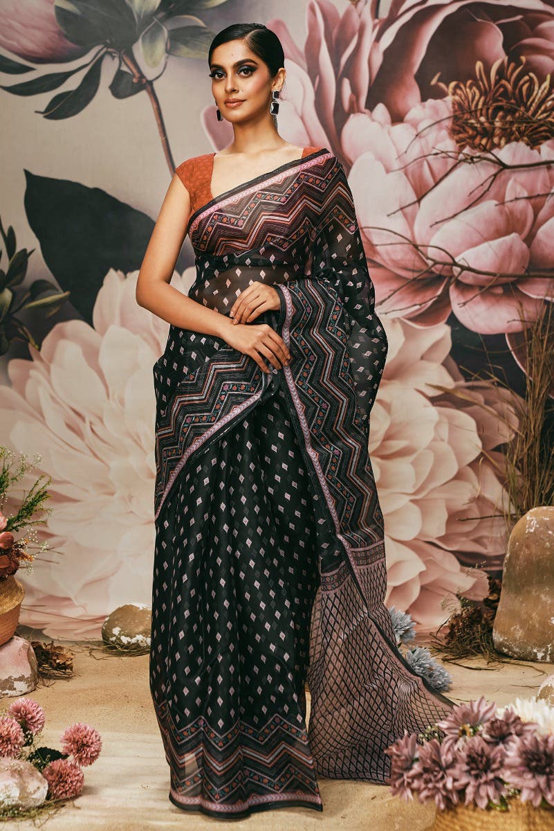 Butidar -  Indigo Floral design saree from Chintz Collection, Designed by Nalli