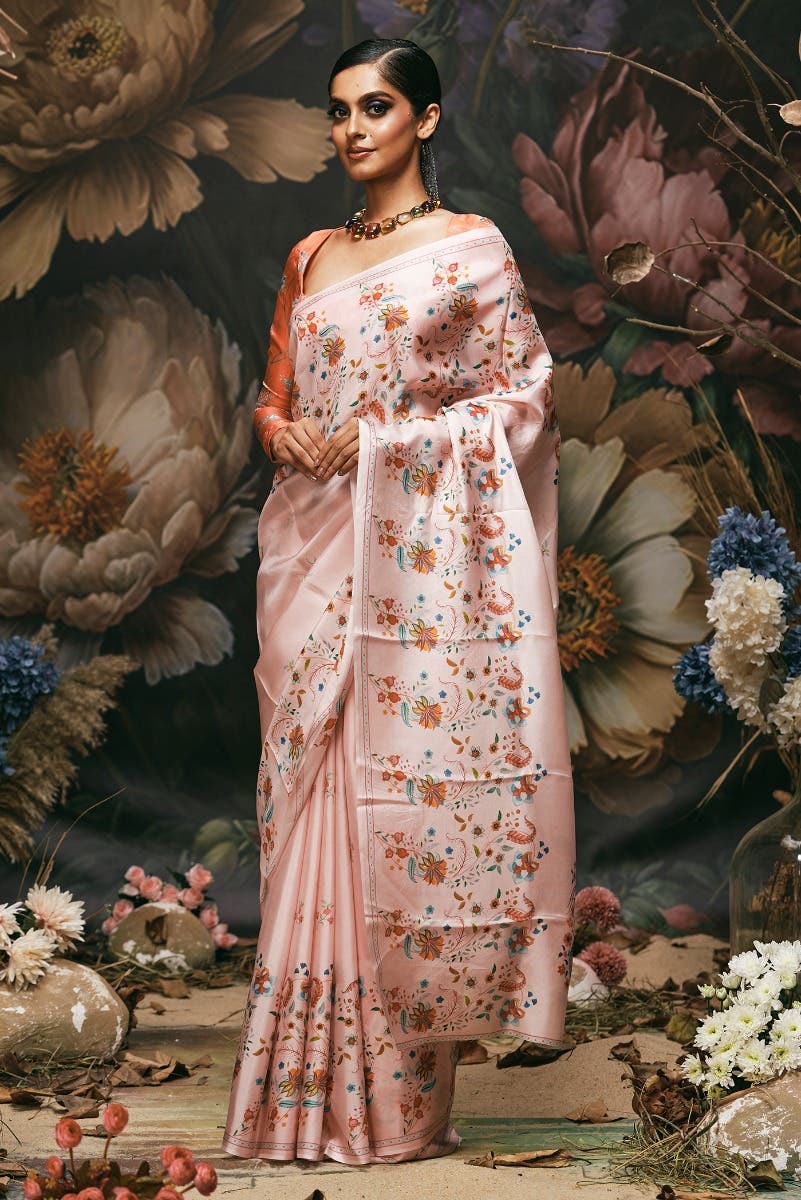 Nupur -  Baby Pink Floral design saree from Chintz Collection, Designed by Nalli