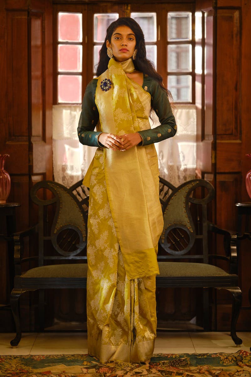 Magnolia Manmohini- Green Katan Banarasi Saree