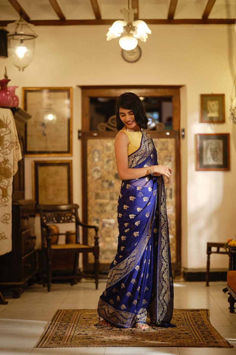 Raat Rani-Blue Georgette Banarasi Saree