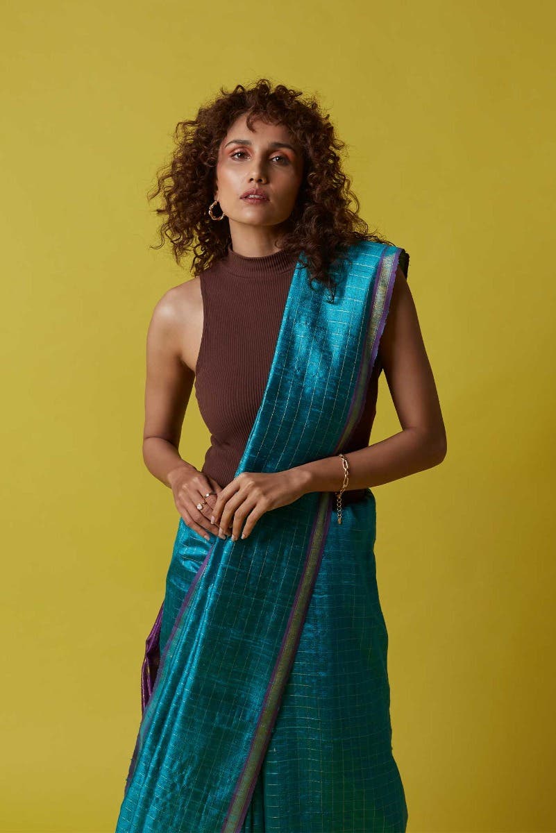 Aahana-Aqua Blue Bhagalpuri Tussar Silk Saree