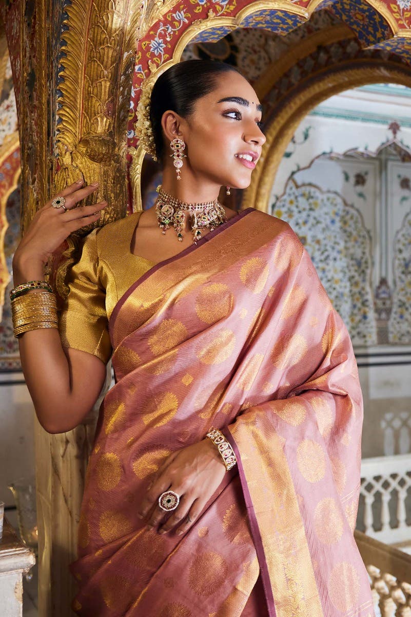 Shrimati-Rose Gold Kanchipuram Silk Saree