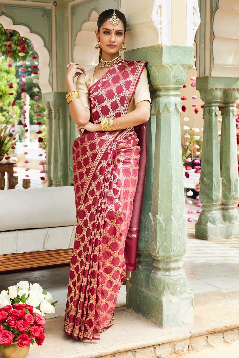 Chitrangada-Maroon Banarasi Silk Saree