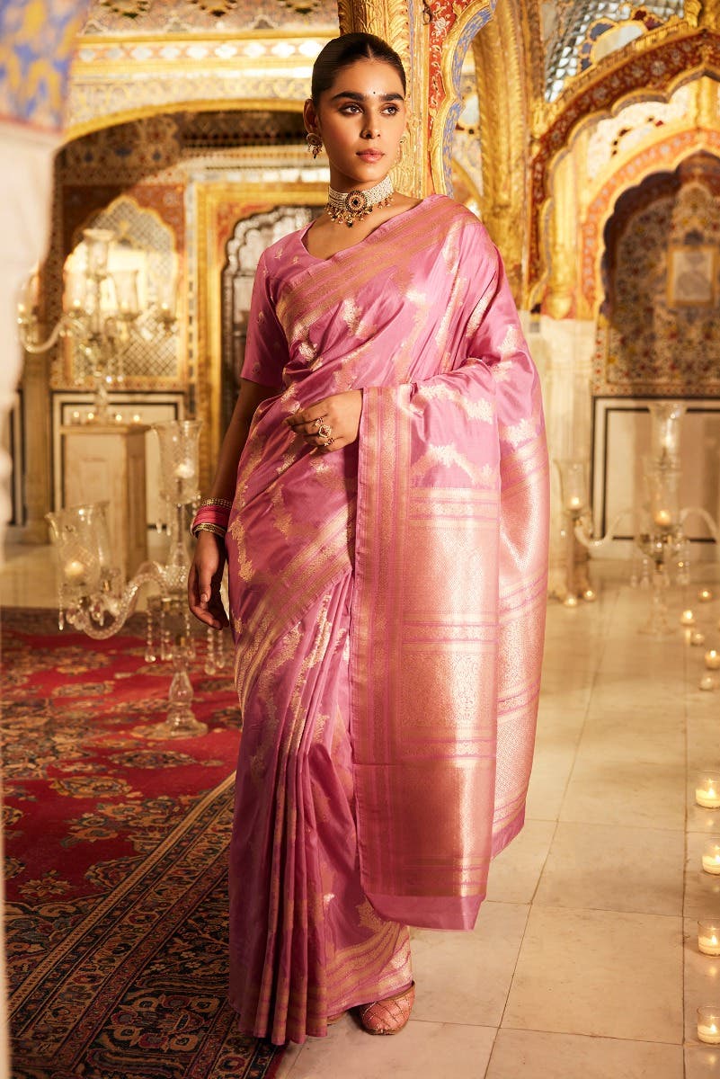 Kuntala-Pink Banarasi Silk Saree