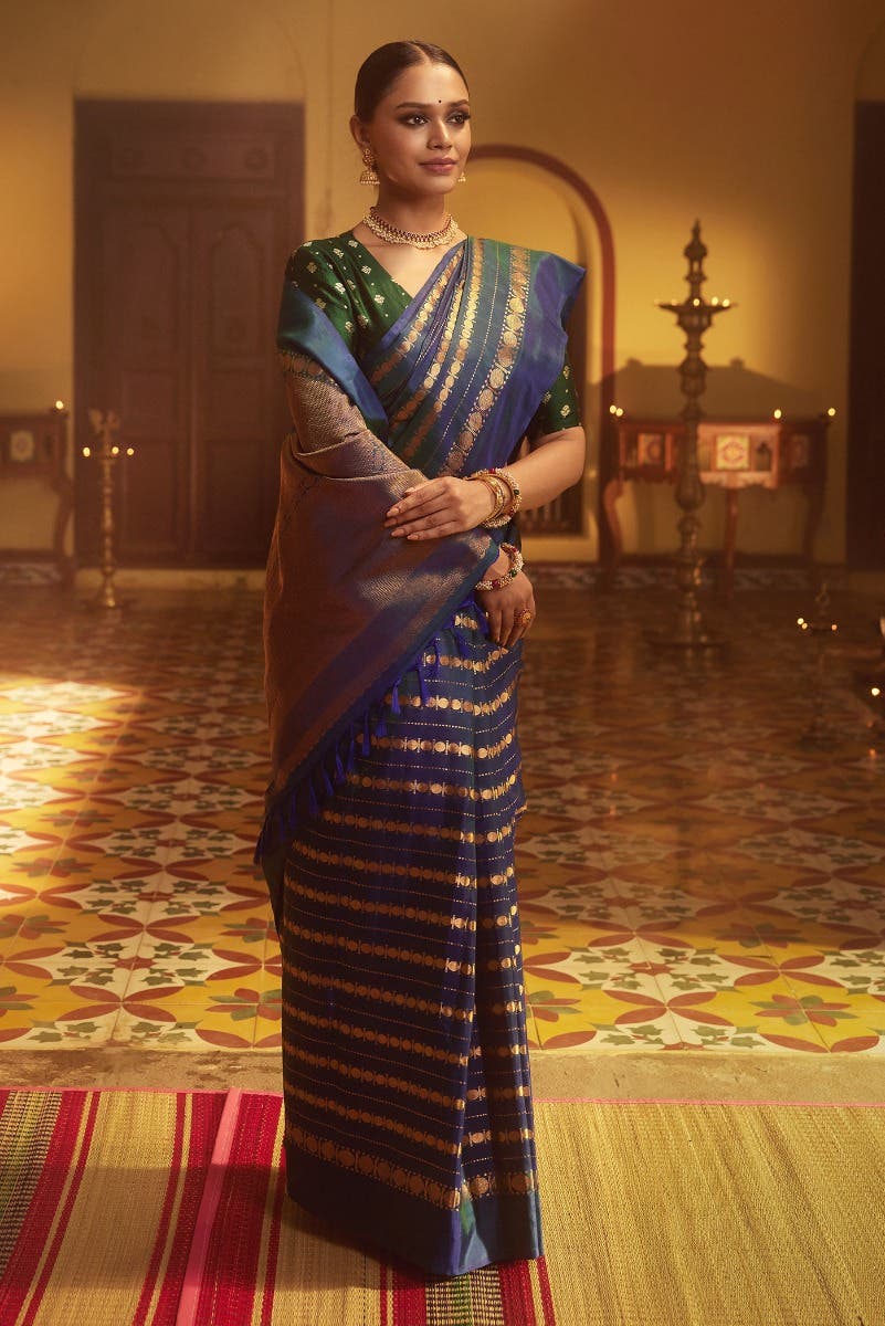Sadhvi - M.S Blue Kanchipuram Silk Saree
