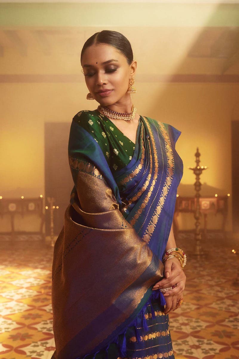 Sadhvi - M.S Blue Kanchipuram Silk Saree