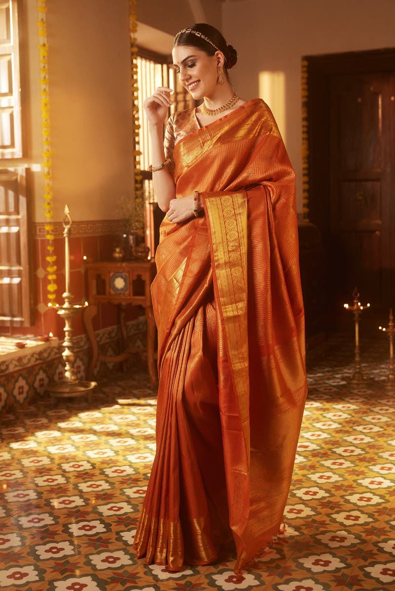 Saraswati - Rust Kanchipuram Silk Saree