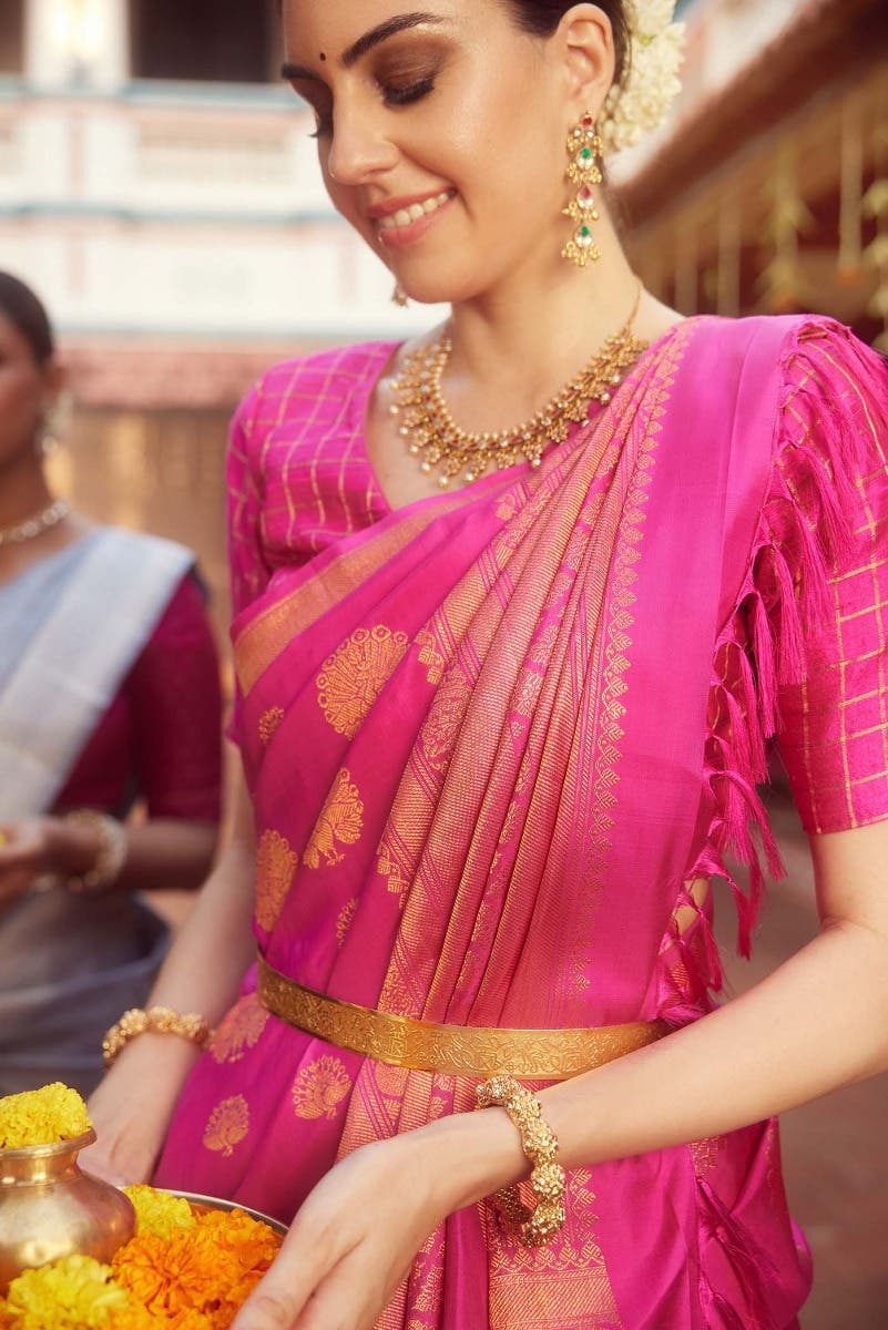 Radhika - Rani Pink Kanchipuram Silk Saree