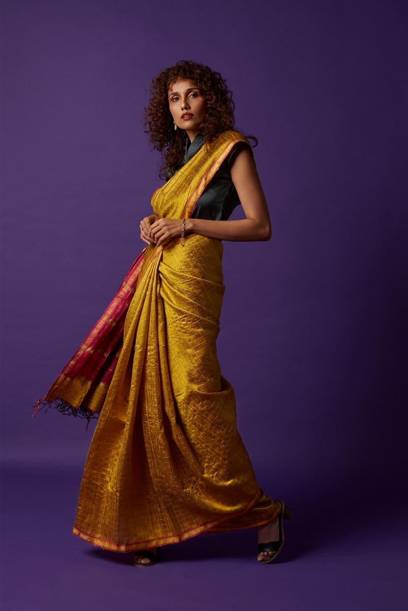Aahana-Yellow Bhagalpuri Tussar Silk Saree