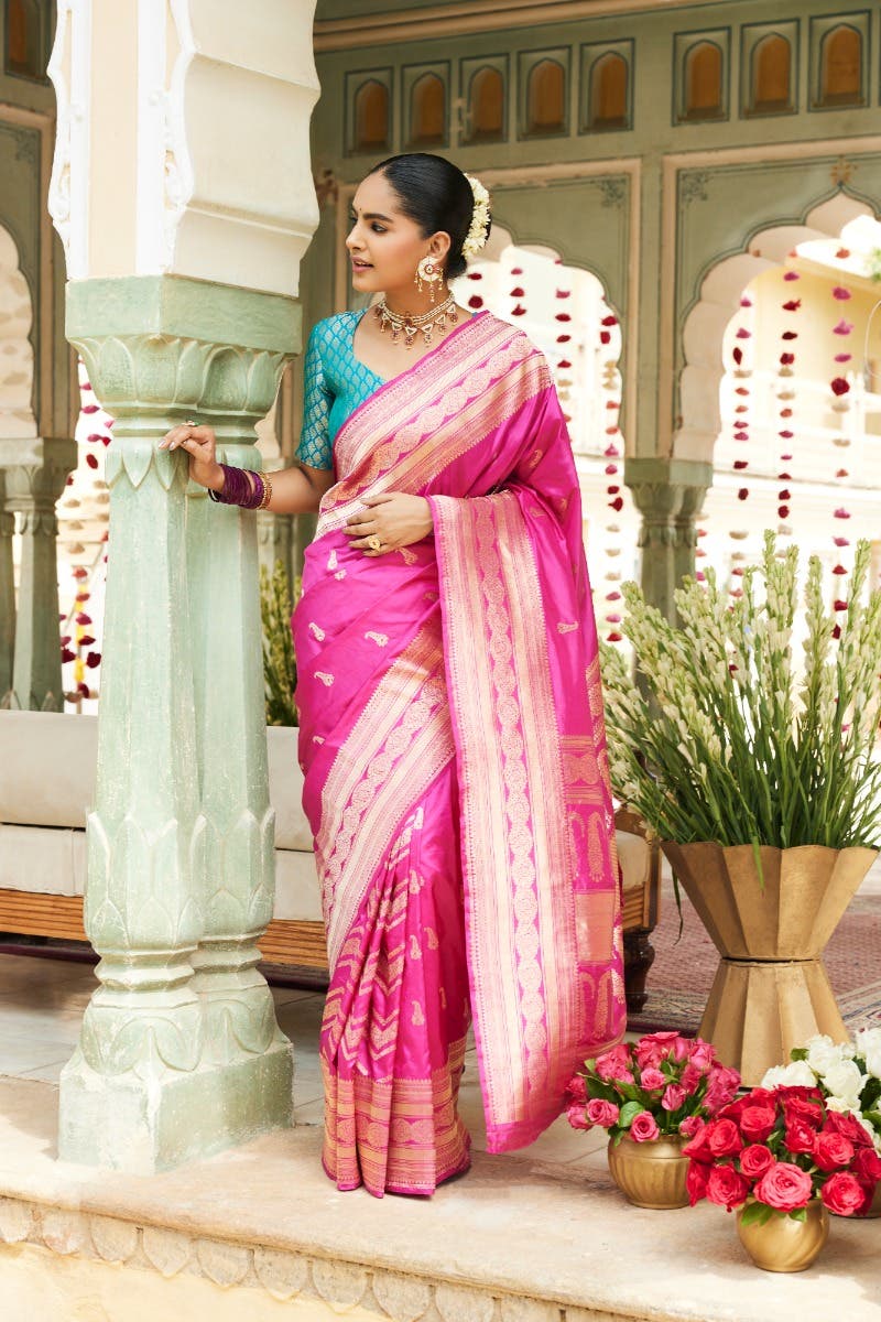Bhagyavati-Magenta Banarasi Silk Saree