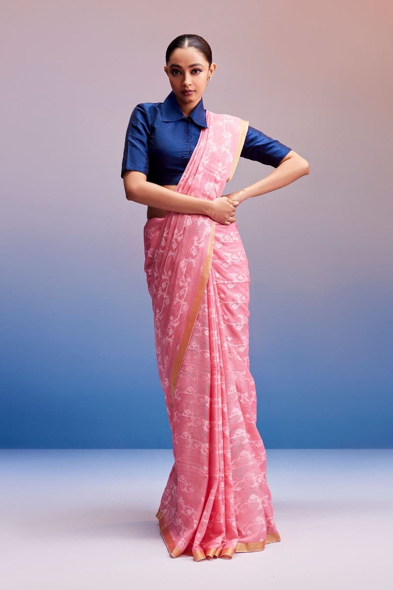 Kadambini-Peach Bengal Cotton Saree
