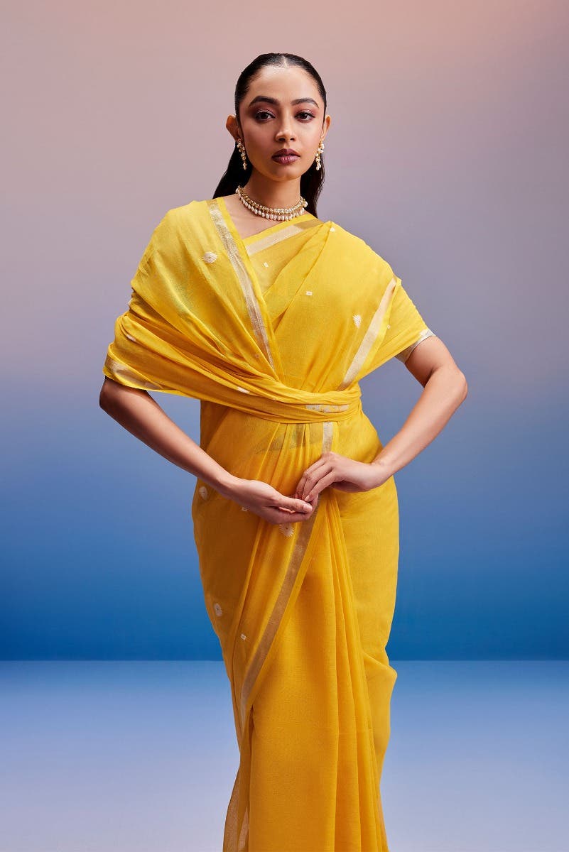 Suchitra-Yellow Bengal Cotton Saree