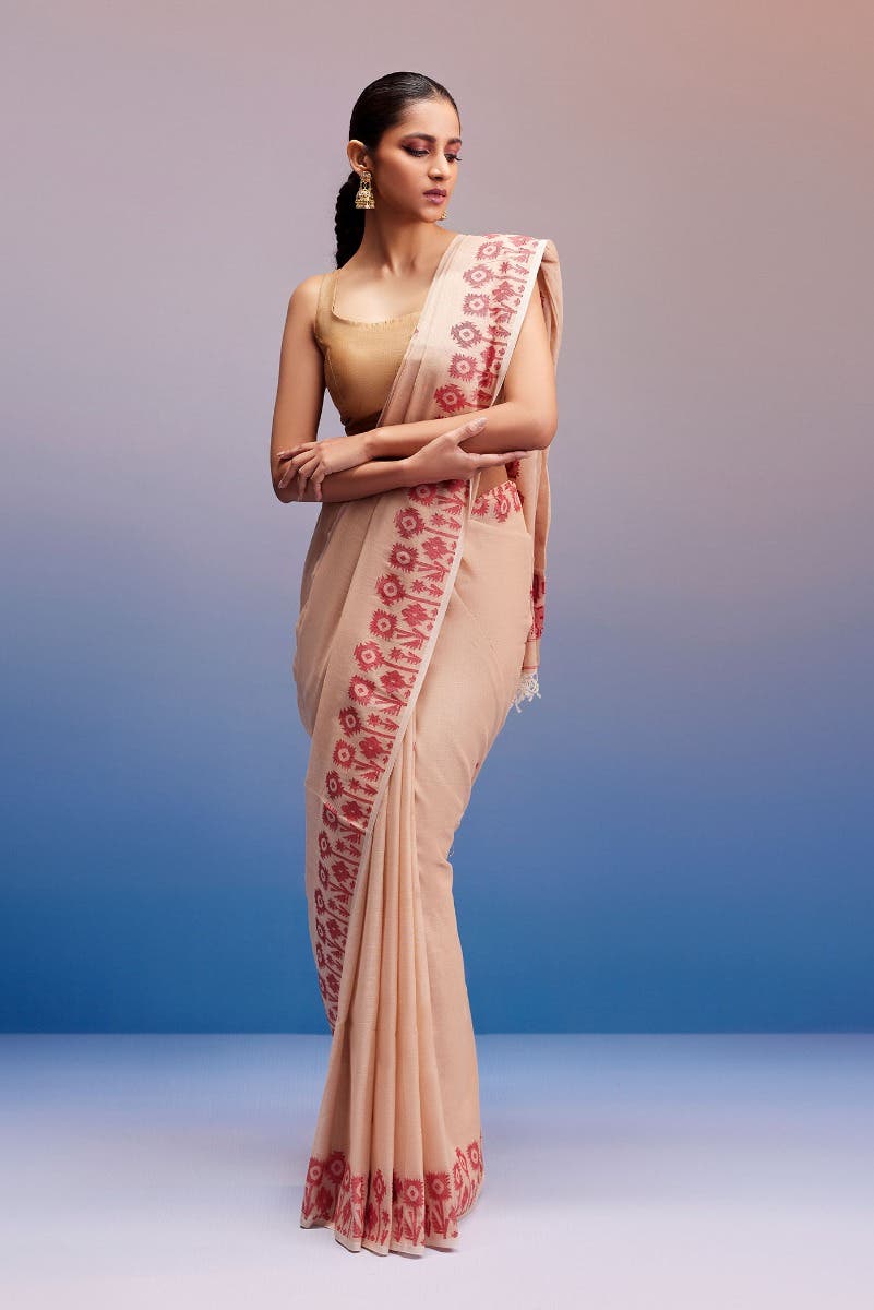 Paromita-Beige Bengal Cotton Saree