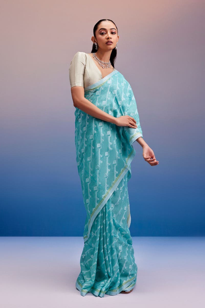 Bimala-Teal Green Bengal Cotton Saree