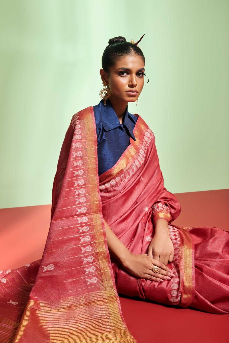 Pisces in Paris-Rust Bhagalpuri Tussar Silk Saree