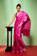Orchard Orchestra-Pink Bhagalpuri Tussar Silk Saree