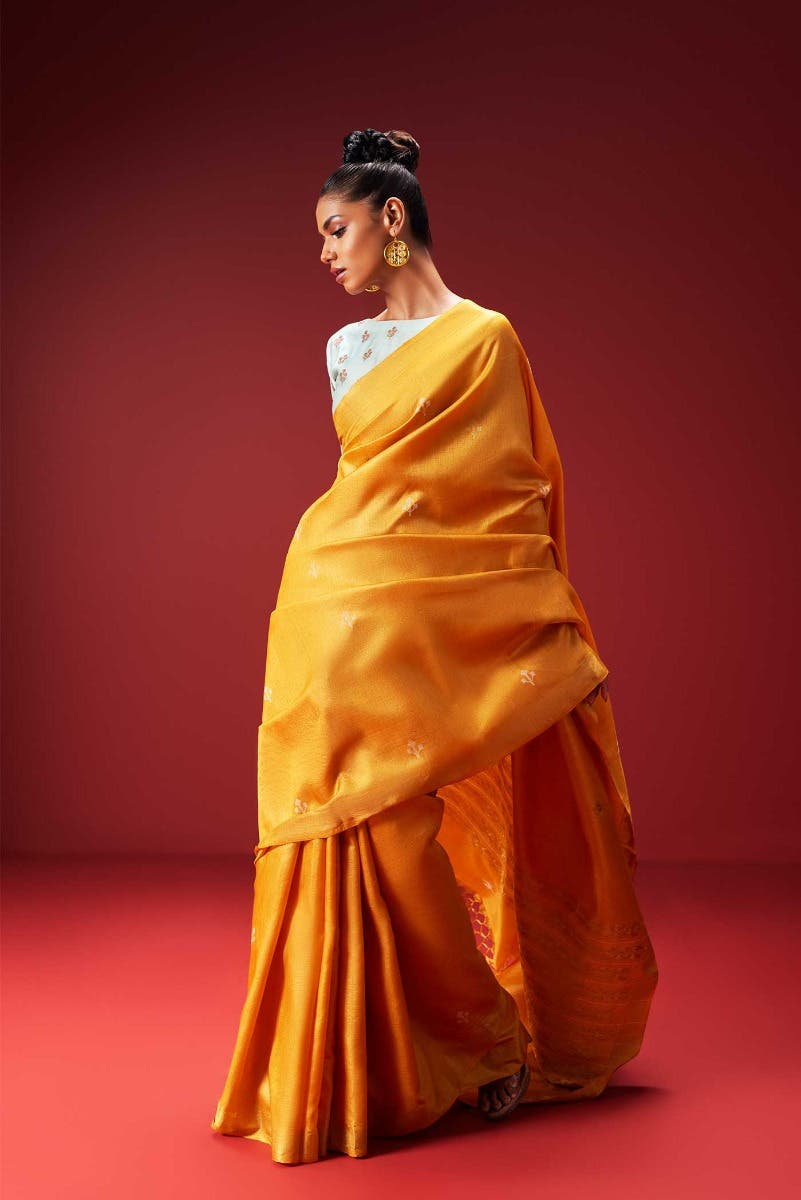 Breeze of Ease-Mustard Bhagalpuri Tussar Silk Saree