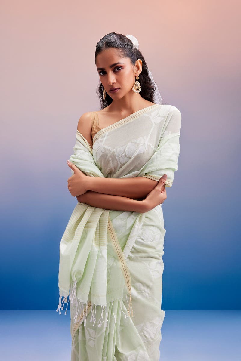 Suman-Mint Green Bengal Cotton Saree