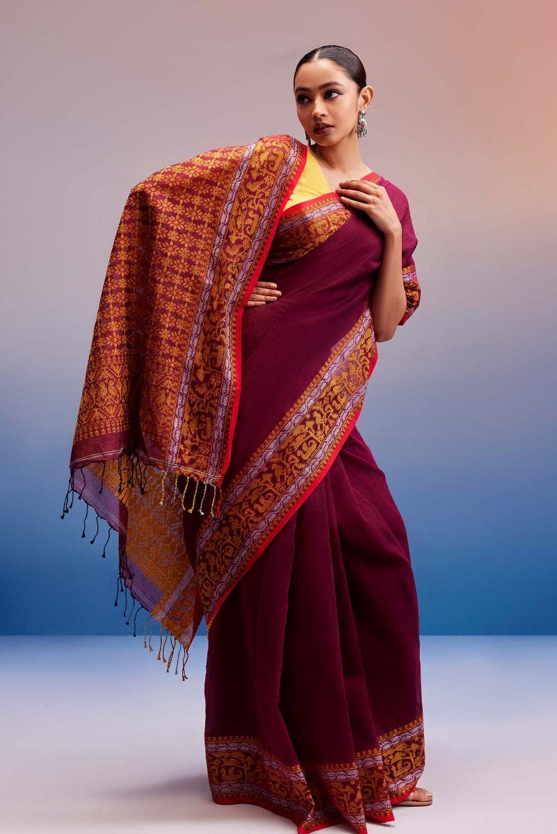 Priyambada-Magenta Bengal Cotton Saree