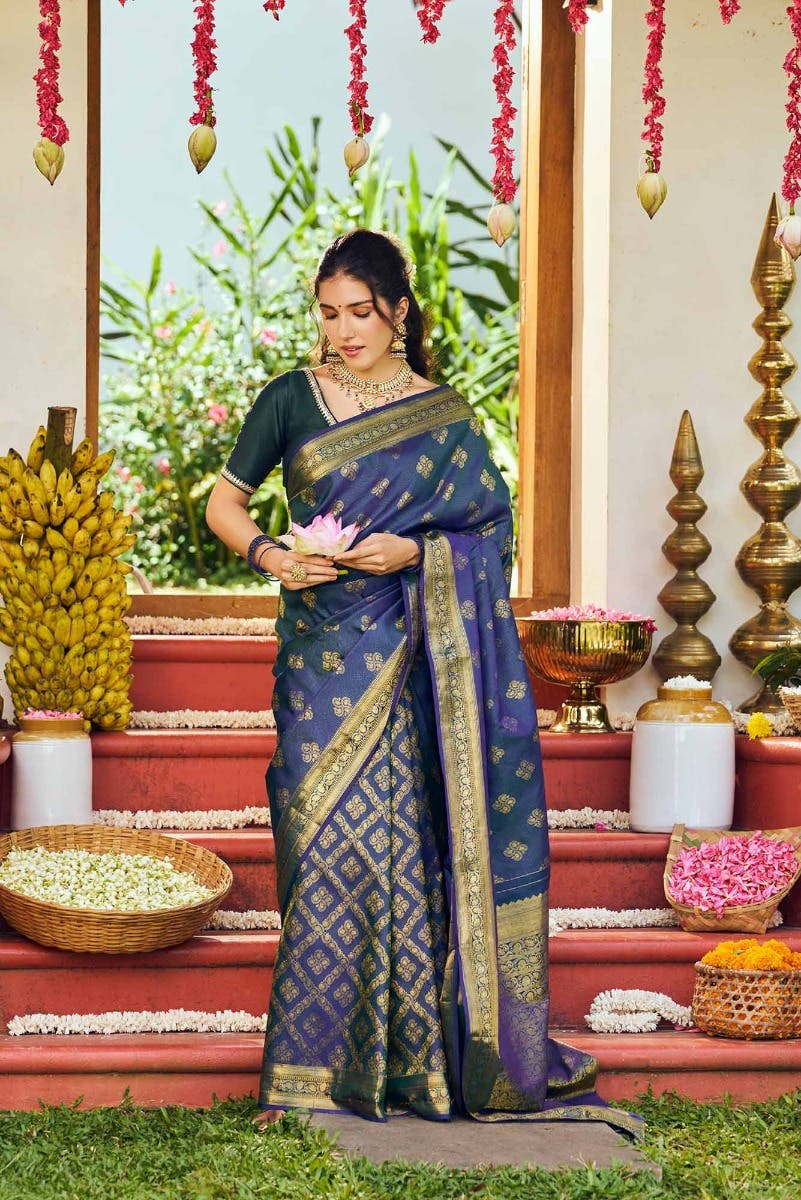 Thamarai-Blue Kanchipuram Silk Saree