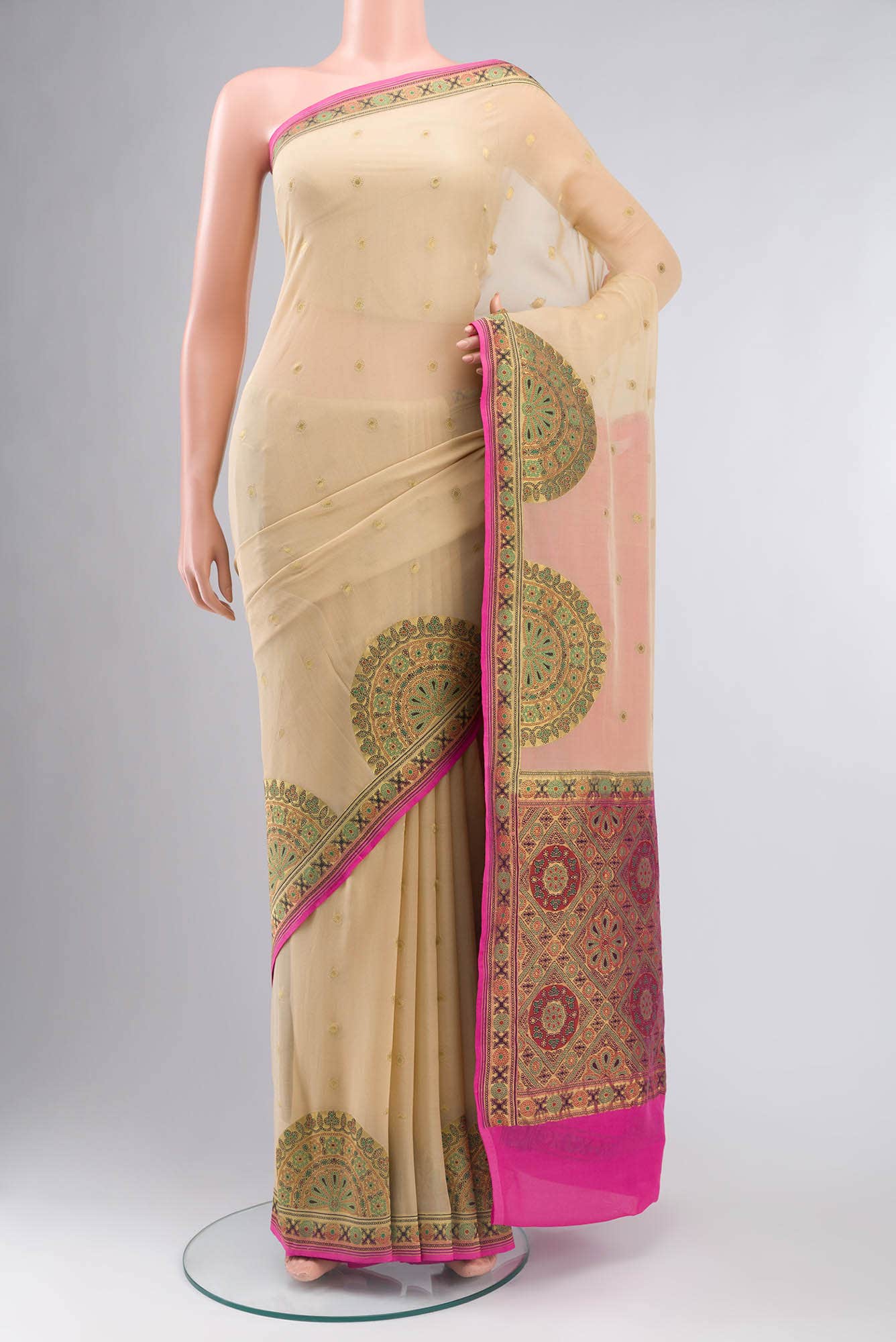 Beige Banarasi Georgette Saree