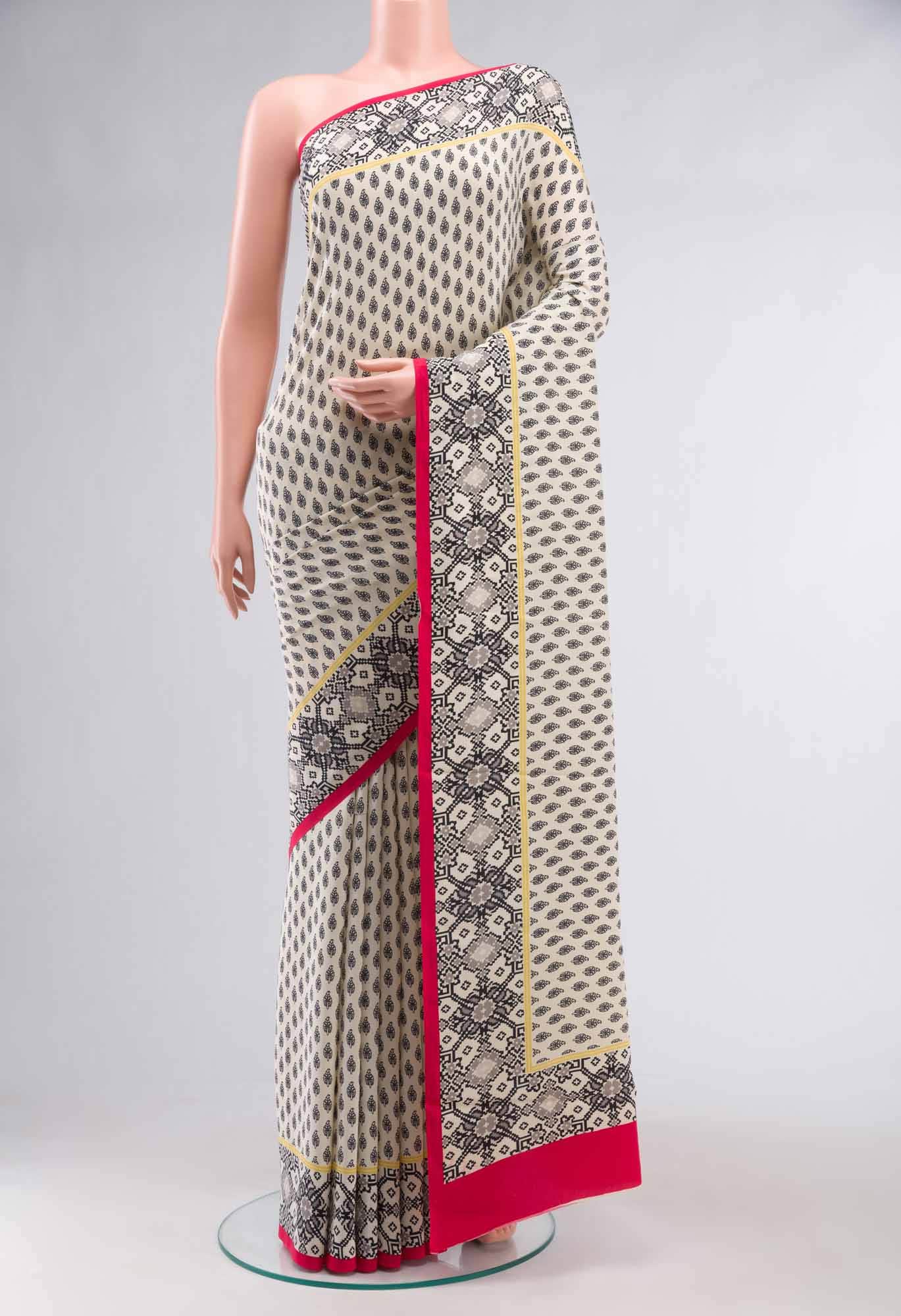 Cream Mysore Crepe Saree