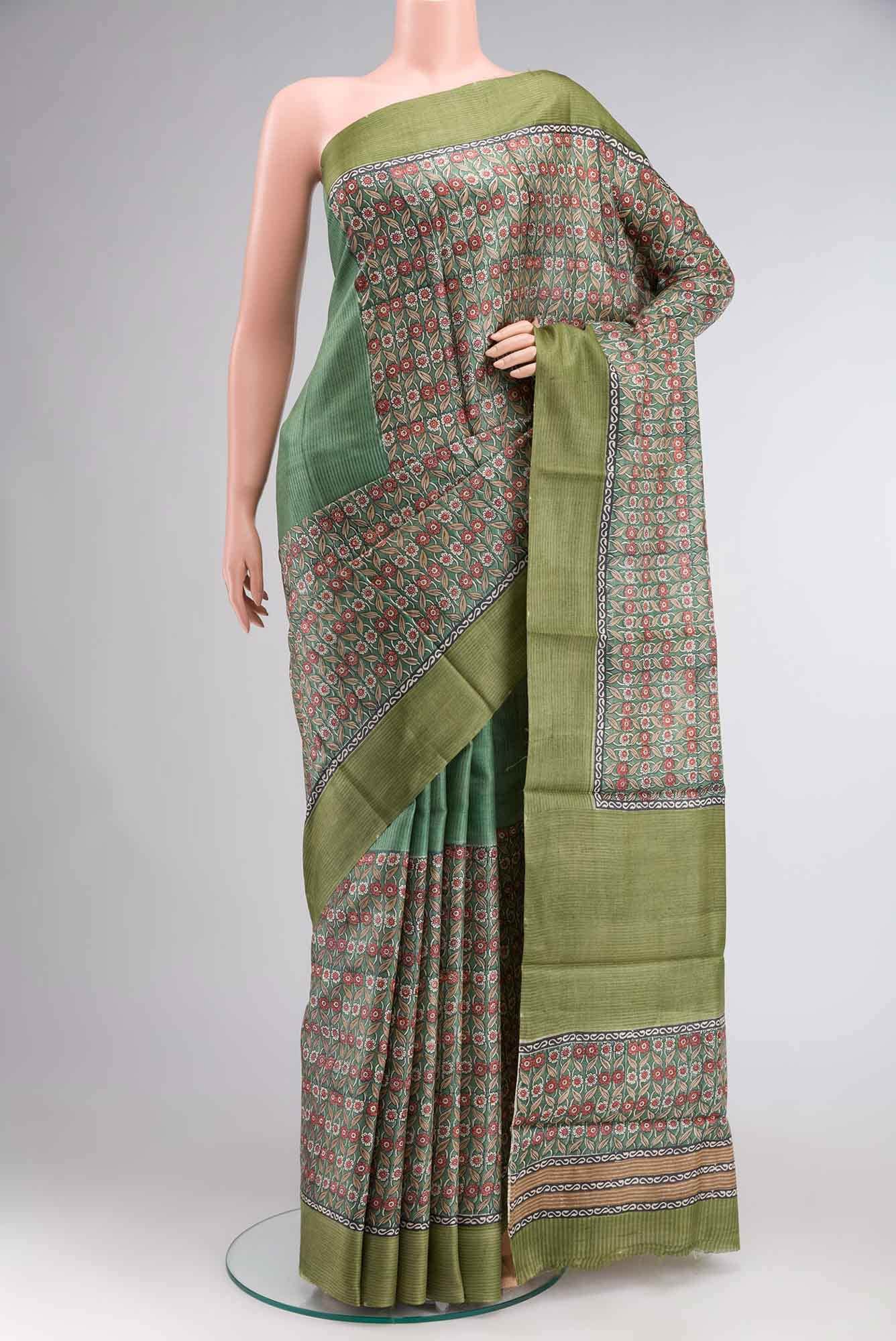 Green Bhagalpuri Tussar Silk Saree