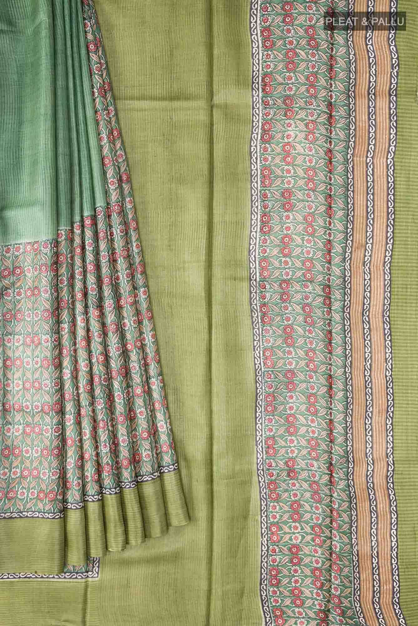 Green Bhagalpuri Tussar Silk Saree