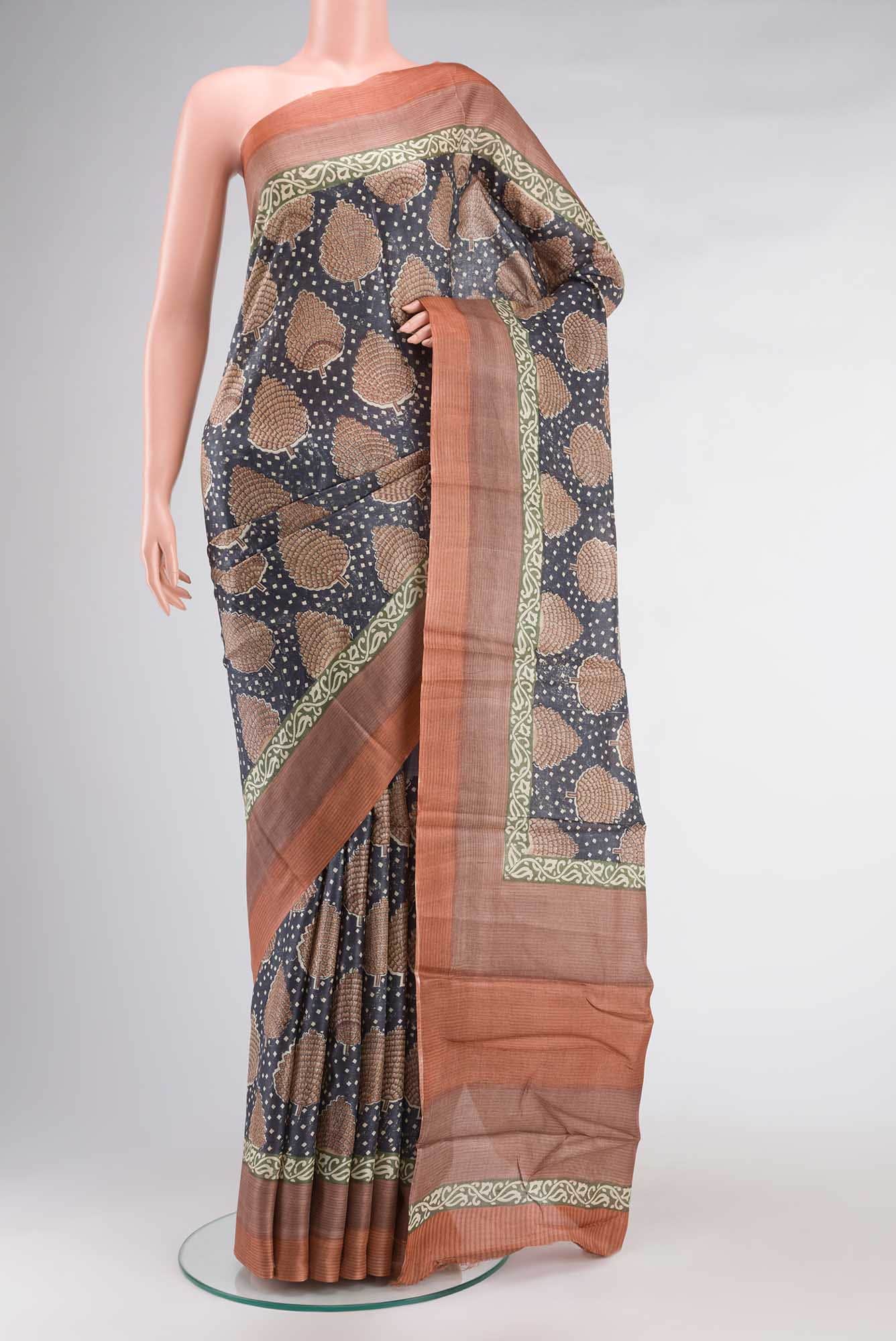 Grey Bhagalpuri Tussar Silk Saree