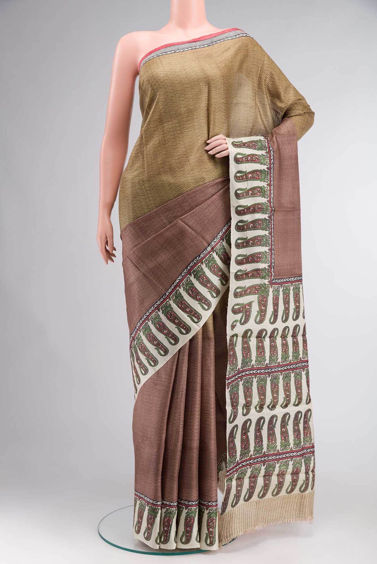 Brown Bhagalpuri Tussar Silk Saree