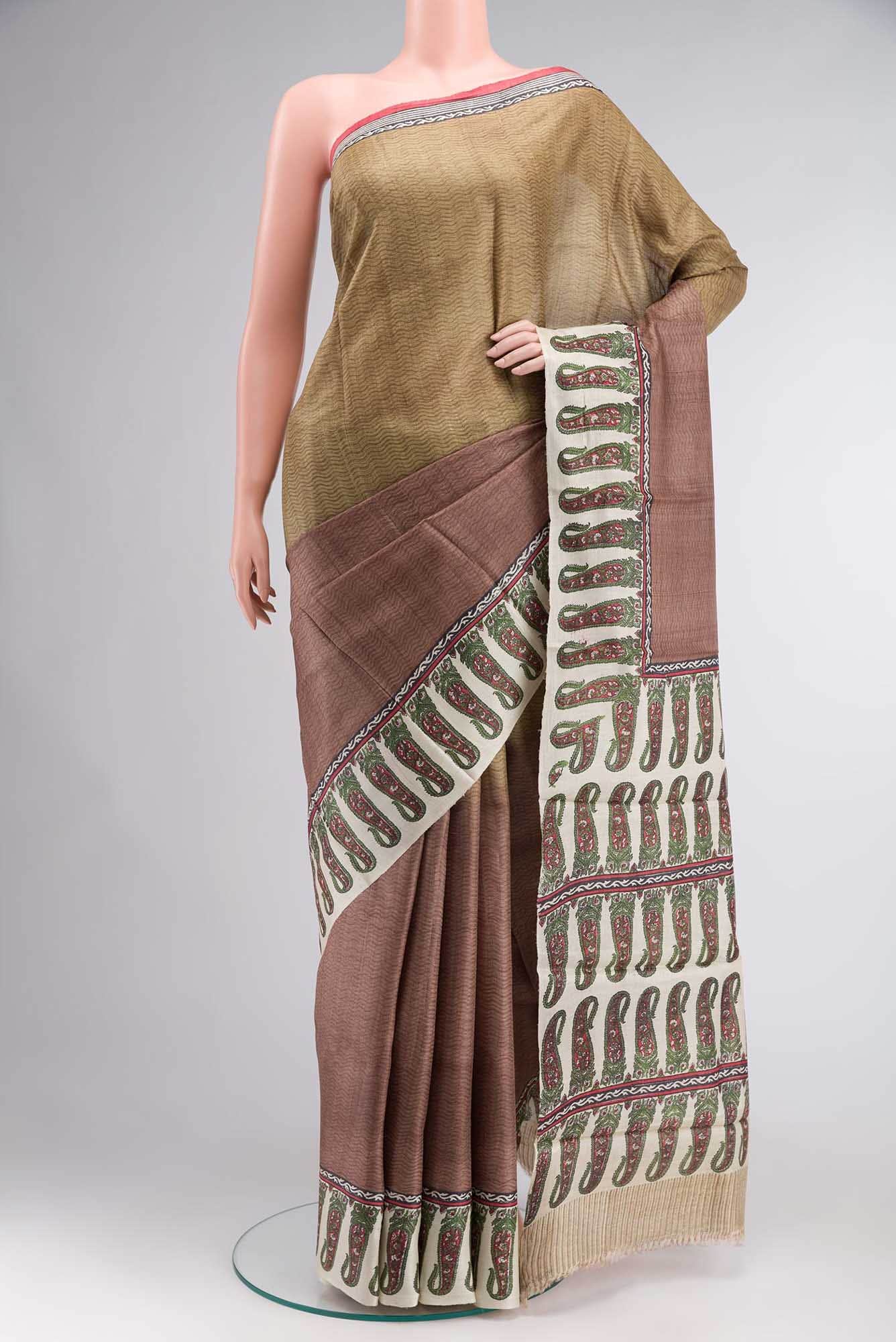 Brown Bhagalpuri Tussar Silk Saree