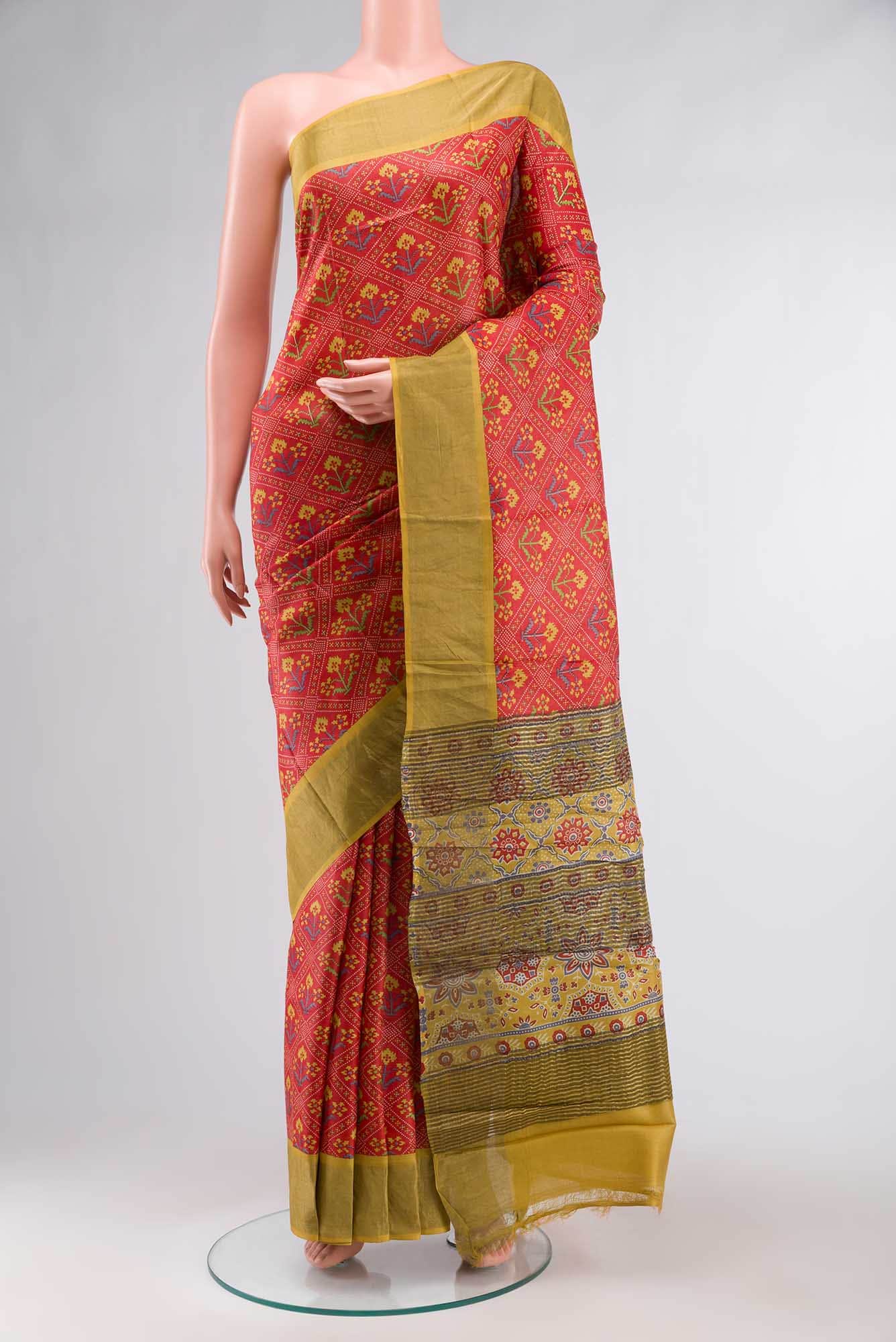 Red Bhagalpuri Tussar Silk Saree