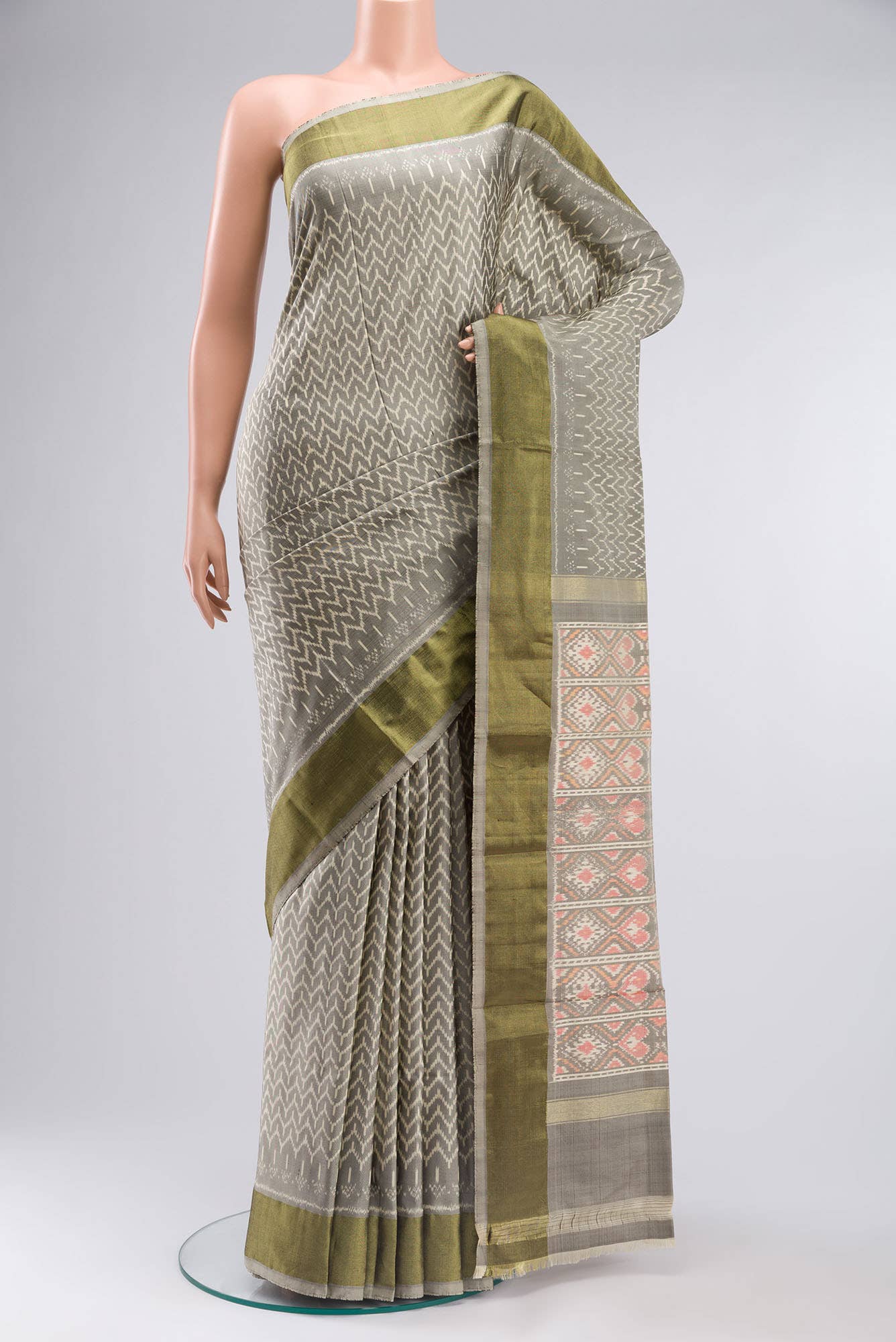 Grey Pochampally Silk Saree