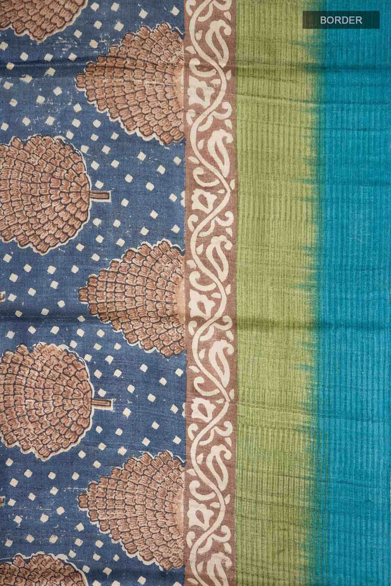 Blue Bhagalpuri Tussar Silk Saree