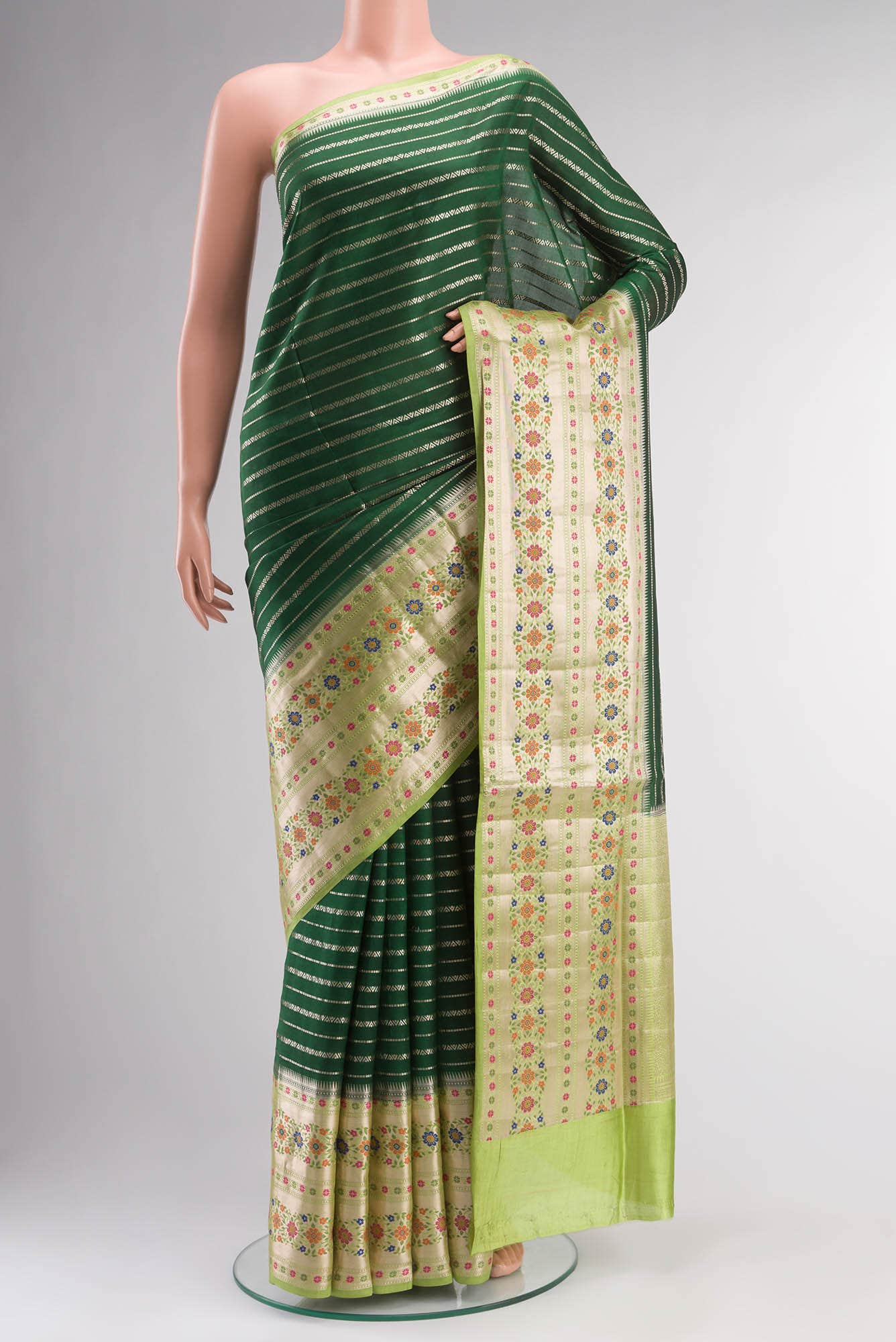 Green Banarasi Raw Silk Saree