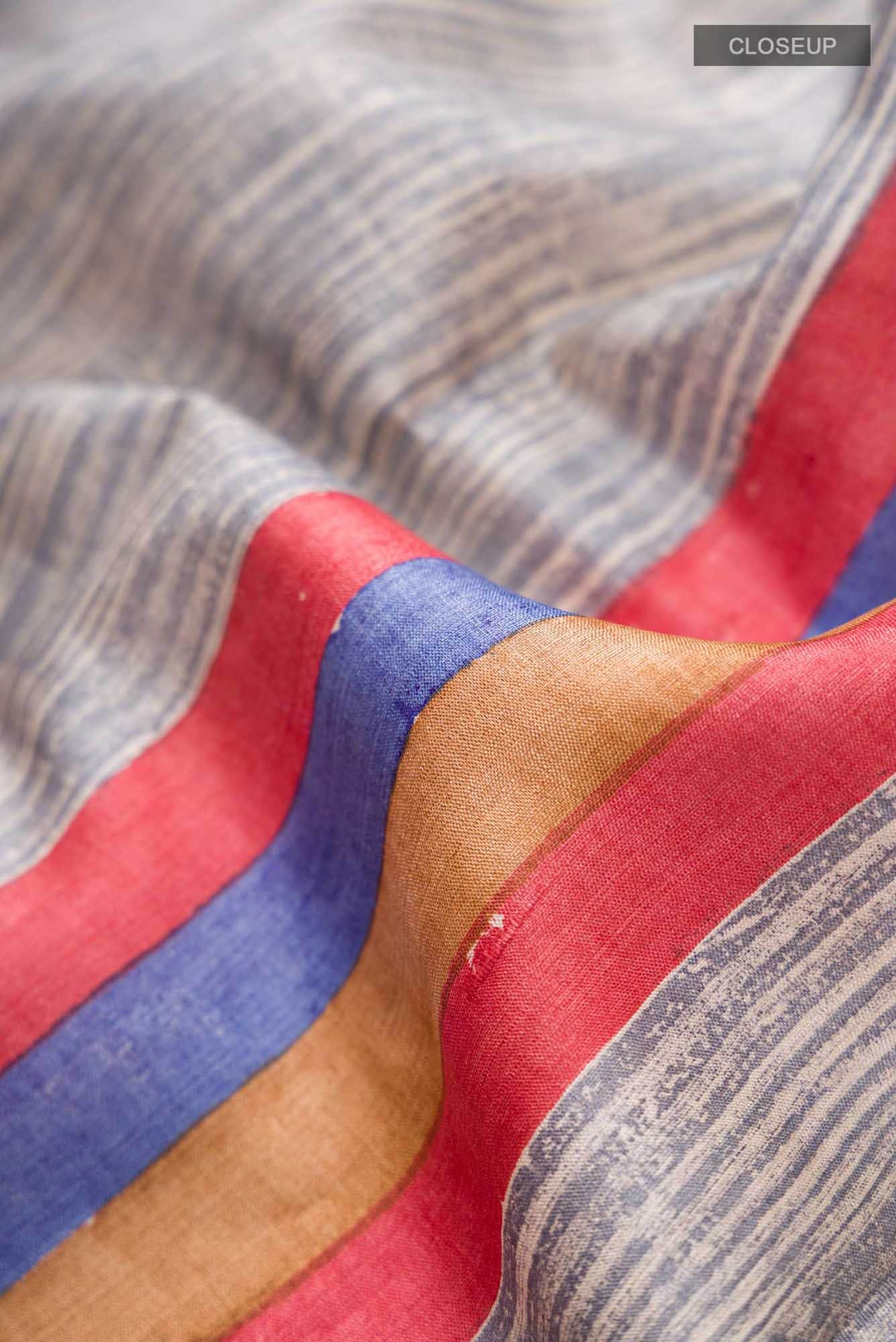 Grey Bhagalpuri Tussar Silk Saree