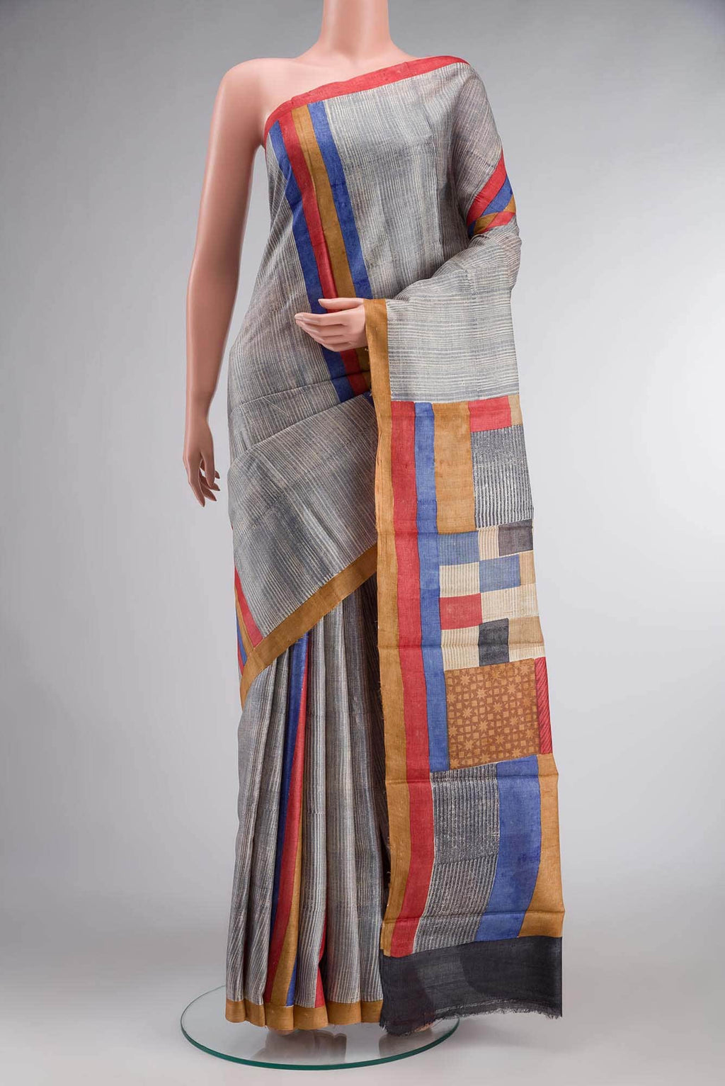 Grey Bhagalpuri Tussar Silk Saree