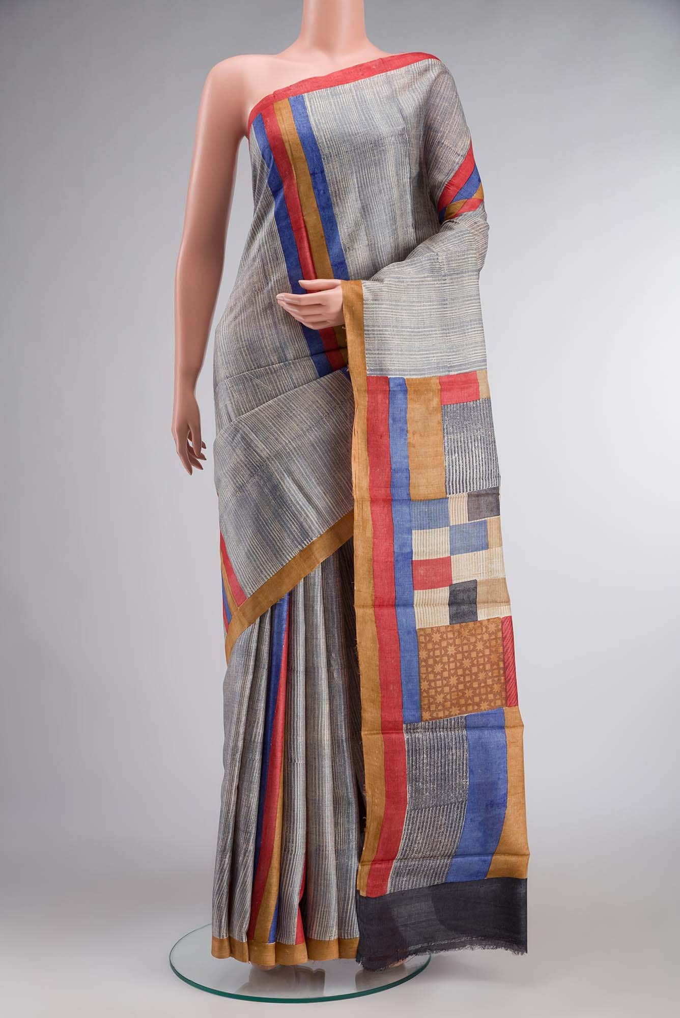 Grey Bhagalpuri Tussar Silk Saree
