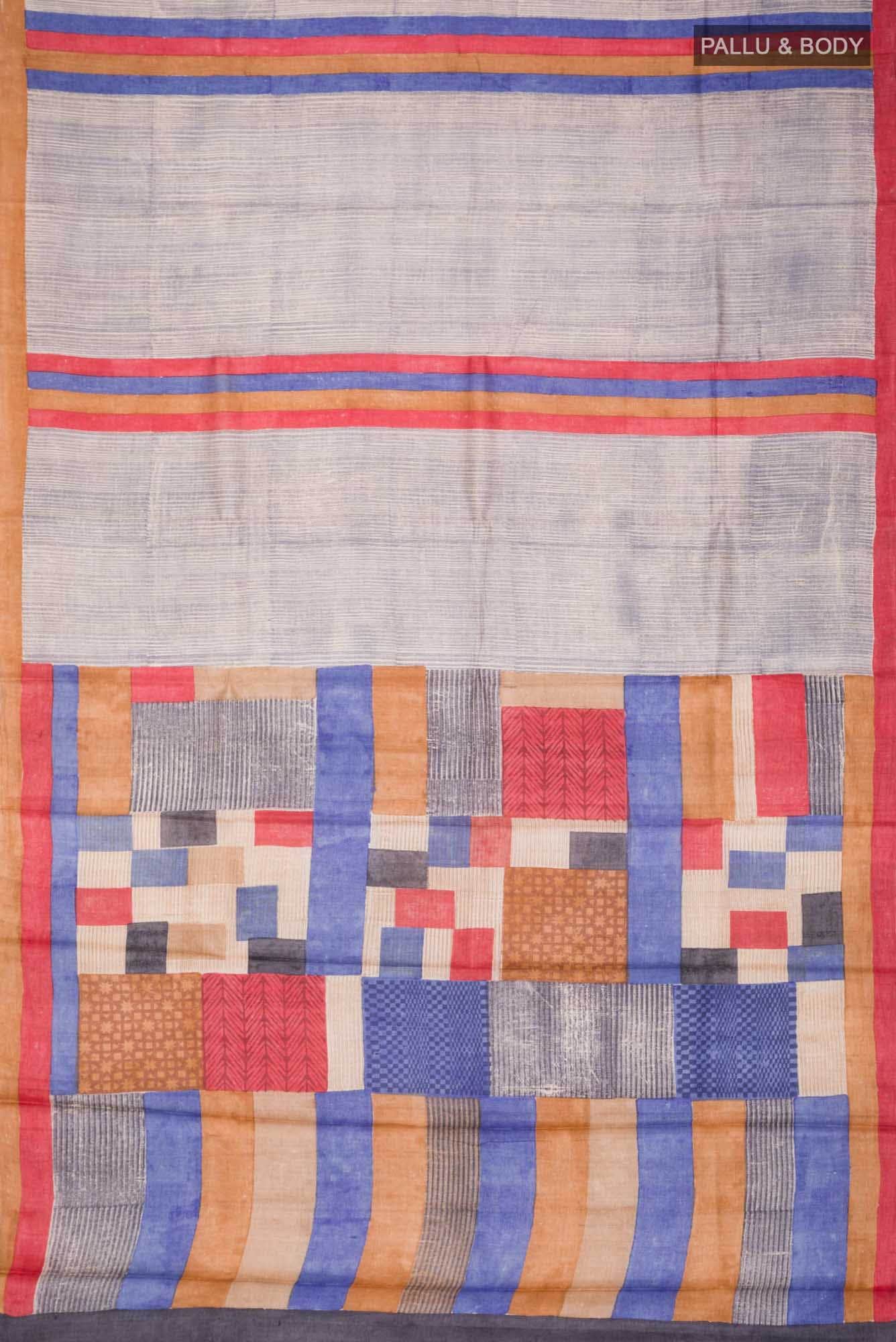 Grey Bhagalpuri Tussar Silk Saree