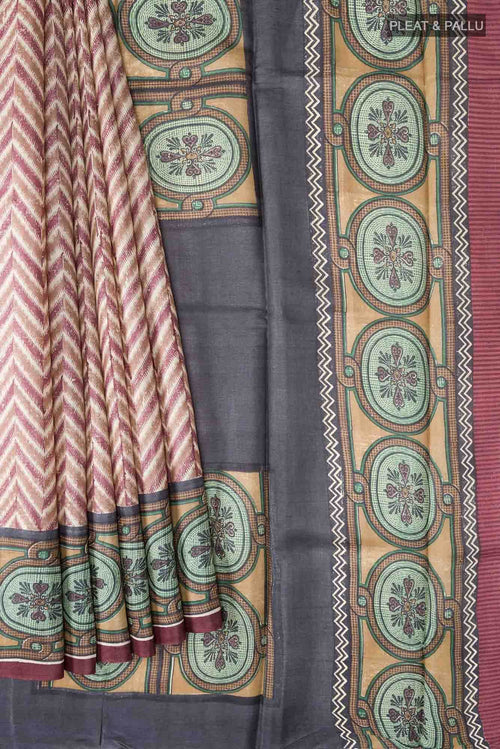 Beige Bhagalpuri Tussar Silk Saree