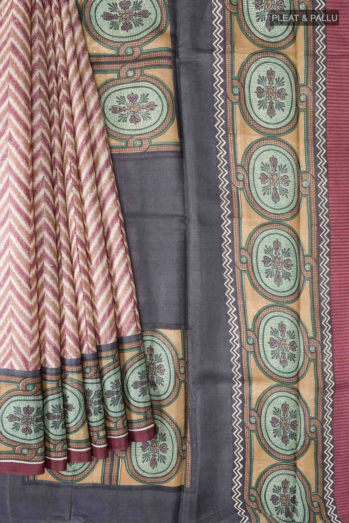 Beige Bhagalpuri Tussar Silk Saree