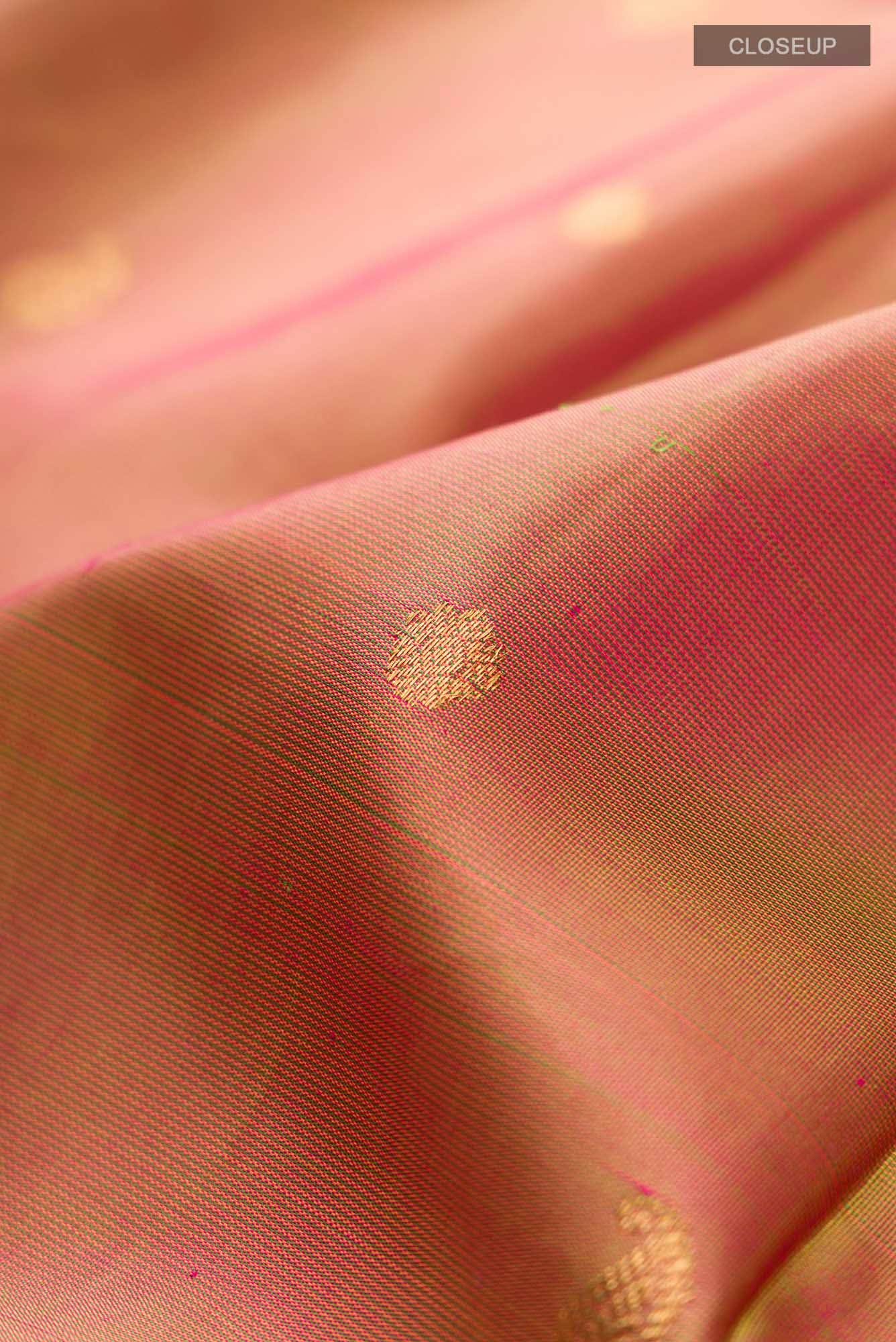 Pink with Mustard Dual Tone Kanchipuram Silk Saree