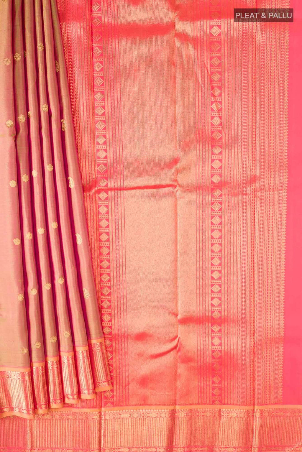 Pink with Mustard Dual Tone Kanchipuram Silk Saree