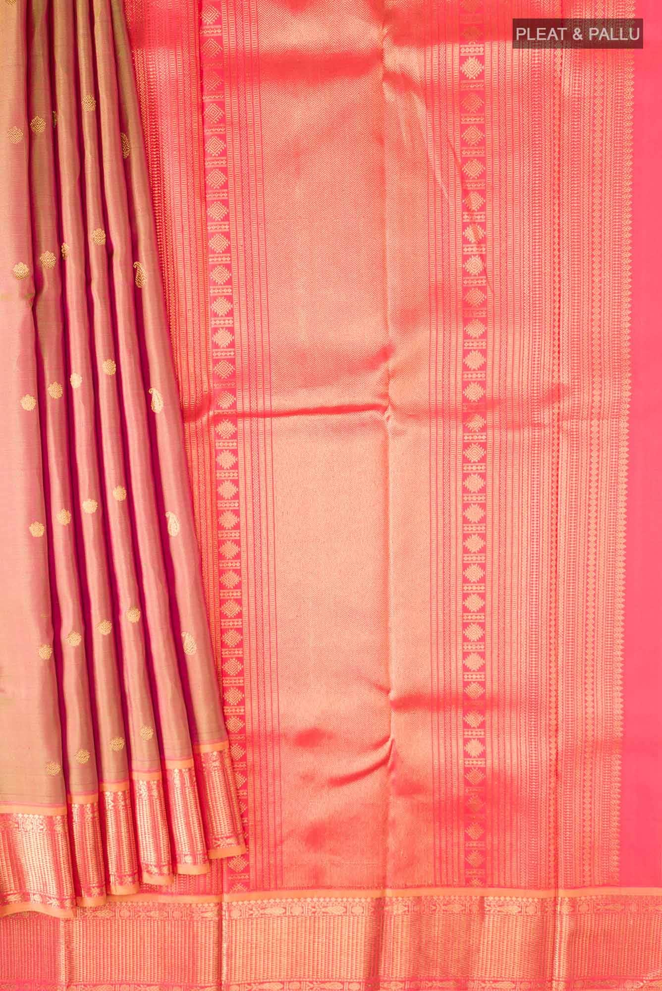 Pink with Mustard Dual Tone Kanchipuram Silk Saree